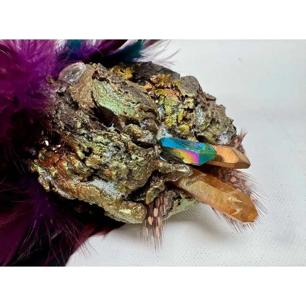 Handmade Feather Wand Ritual Staff Woodland Folk Art Sculpture